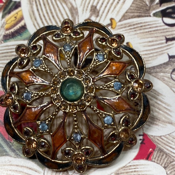 Monet Jewelry - Vintage Monet enamel & rhinestone brooch 1 3/4”